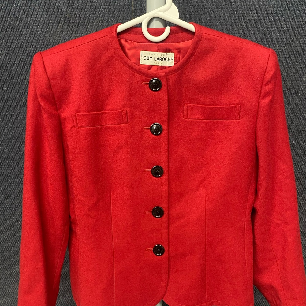 Vintage Guy Laroche Wool Red Blazer and Pencil Skirt Set